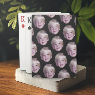 Add 1 Floating Head Photo Half Drop Pattern black Playing Cards