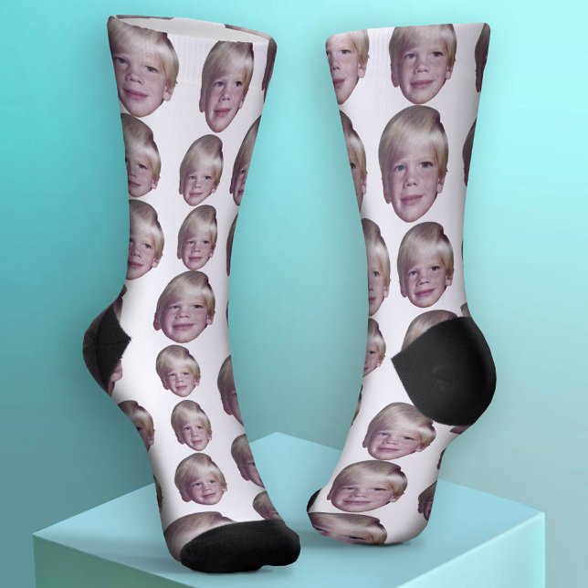 Add 1 Floating Head Photo Pattern - White Socks (Custom Face Socks - Add Your Photo)