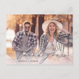 Add  2 Custom Photo Personalised Wedding Thank You Postcard