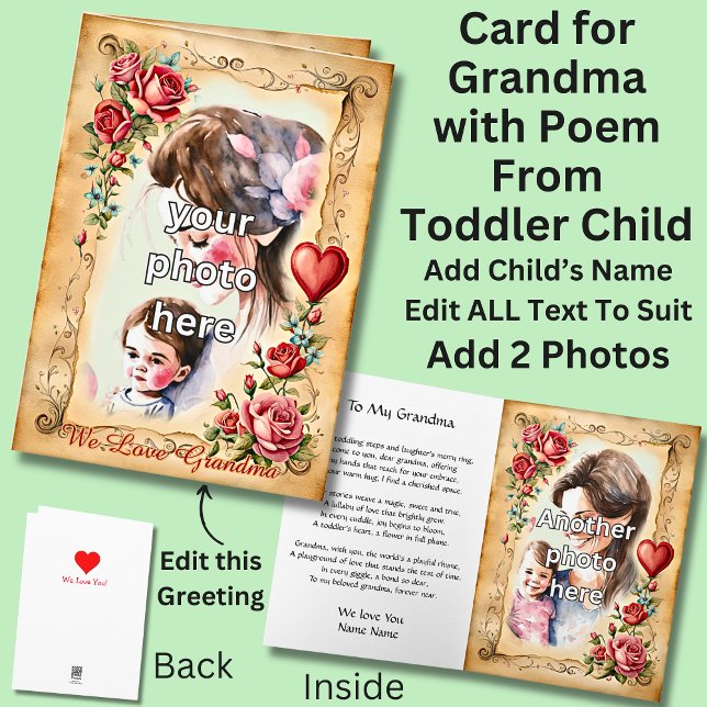 Add 2 Photo's for Grandmother, poem from Toddler Card (Creator Uploaded)