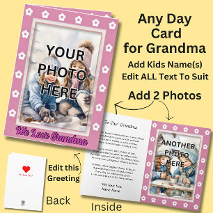 Add 2 Photo's in Pink Frames for Grandmother Card