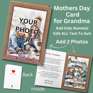 Add 2 Photo's in Wood Frames for Grandmother Card