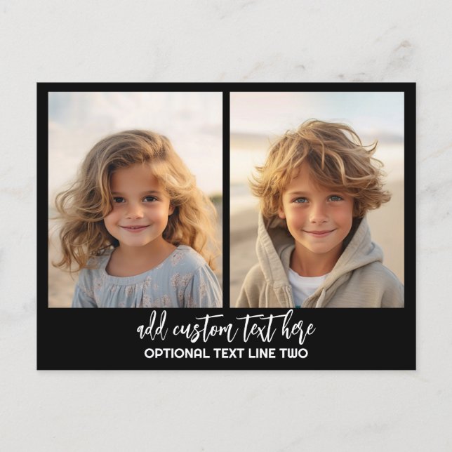 Add 2 Photos - Simple Collage - Black Postcard (Front)