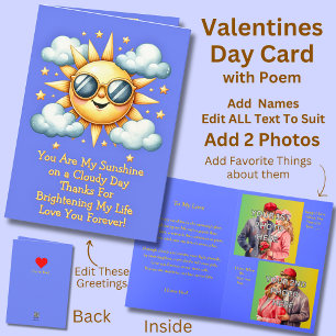 Add 2 Photo's, You Are My Sunshine on a Valentines Card