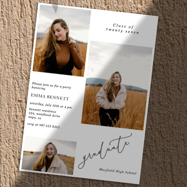 Add 3 Photo Modern Script Graduation Invitation (Creator Uploaded)