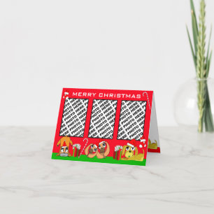 Add 3 Photos In One Merry Christmas Card Puppy Red
