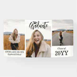 Add 3 Photos Modern Script Graduation Banner