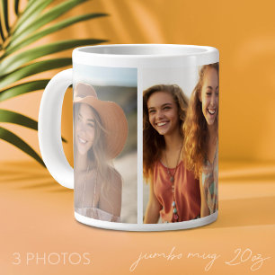 Add 3 Photos - Simple Collage - Modern Minimal Large Coffee Mug