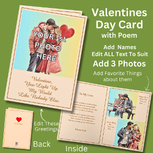 Add 3 Photo's, You Light Up My World, Valentines Card