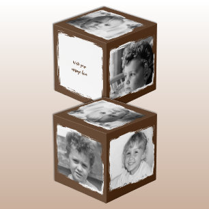 Add 4 images customise words brown white photo cube
