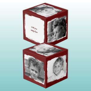 Add 4 images customise words burgundy white photo cube