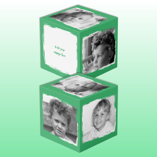 Add 4 images customise words green white photo cube