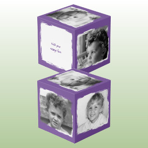 Add 4 images customise words purple white photo cube