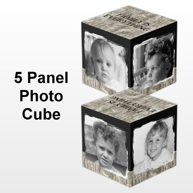 Add 4 images family rustic grey black photo cube (Creator Uploaded)