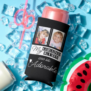 Add 4 photos adorable grandkids black white seltzer can cooler