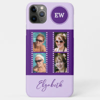 Add 4 photos initials and name purple and white