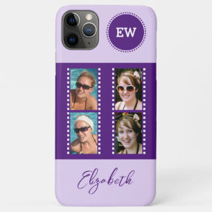 Add 4 photos initials and name purple and white Case-Mate iPhone case