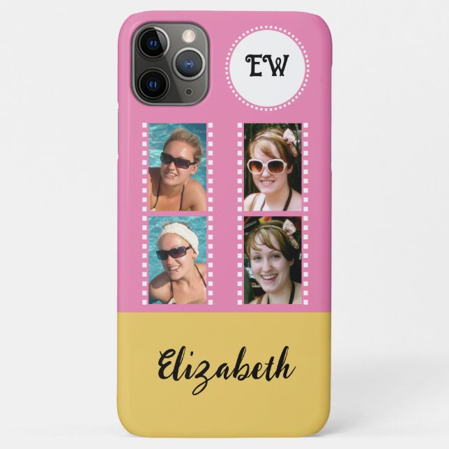 Add 4 photos initials name yellow and pink Case-Mate iPhone case (Back)