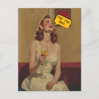 Add a Caption Vintage Pin Up Girl Cocktail Party Holiday Postcard