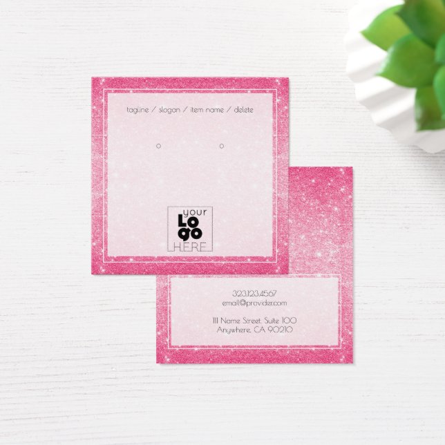Add A Logo Hot Pink Glitter Earring Display Card (Desk)