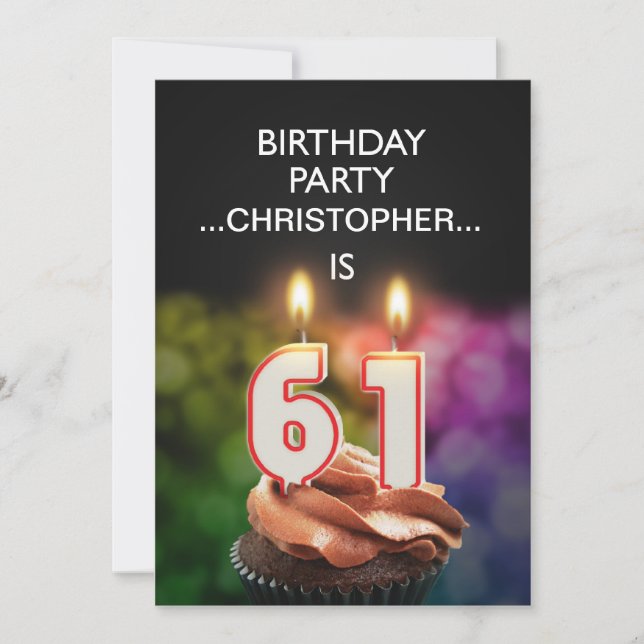 Add a name, 61st Birthday party Invitation (Front)