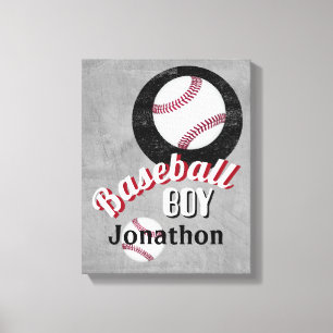 add a name baseball boy grey  personalise it  canvas print