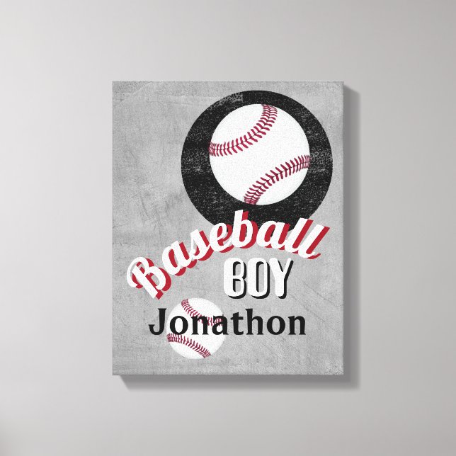 add a name baseball boy grey  personalise it  canvas print (Front)