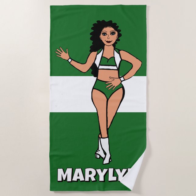 Add A Name  Beach Towel Green /White (Front)