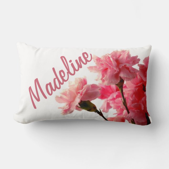 Add A Name Beautiful Pink Carnations Flower Pillow (Front)