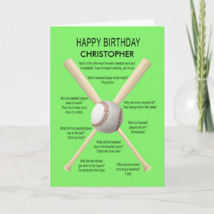 Add a name, birthday baseball jokes card