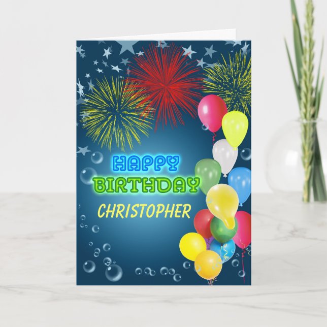 Add a name, Birthday card with fireworks (Front)