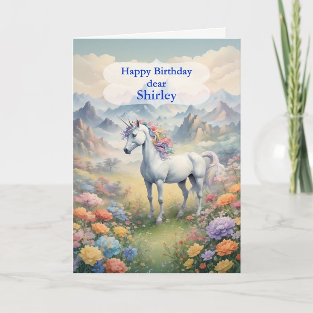 Add a Name Birthday Unicorn  Card (Front)