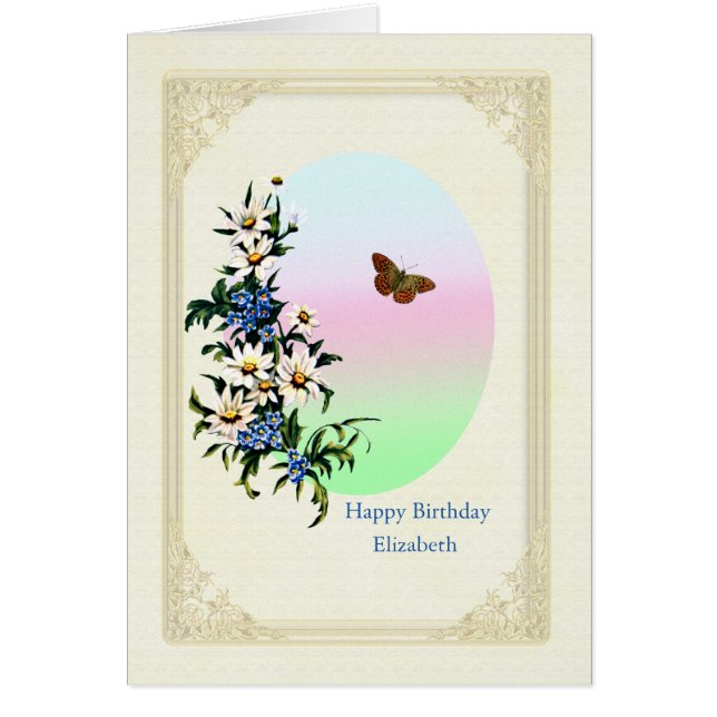 Add a Name Birthday with Flowers (Front)