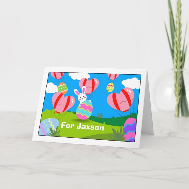 Add a Name Easter with Hot Air Balloons and Eggs Card (Front)