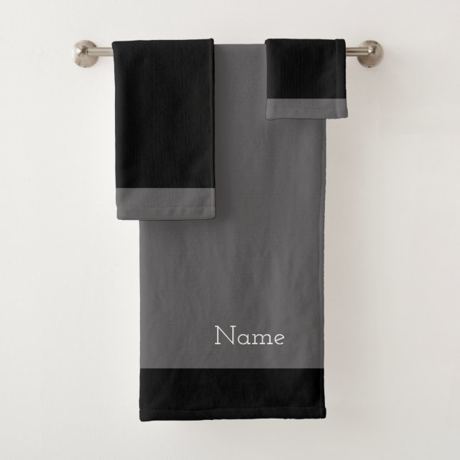 Add A Name  Elephant Grey + Black Bath Towel Set (Insitu)