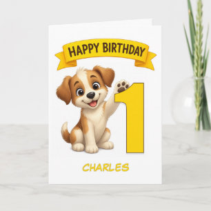 Add A Name First Birthday Puppy Dog Card