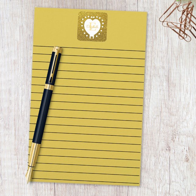 Add A Name & Monogram Gold Glitter White Heart Square Sticker (template monogram 1.5" sticker)