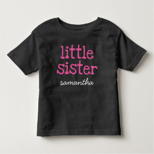 Add a Name Pink Text Little Sister Dark T-shirt