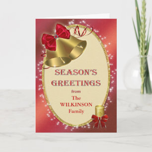 Add a name,'Season's Greetings' with bells Holiday Card