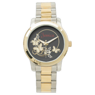 Add a name watch with gold butterflies and flowers