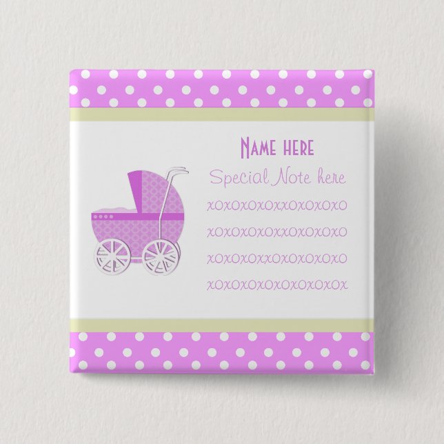 Add A Note Pink Baby Carriage Button (Front)