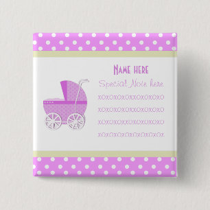 Add A Note Pink Baby Carriage Button