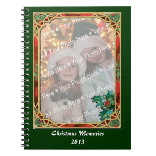Add-A-Photo Stained Glass Frame with Holly Leaves Spiral Notebook