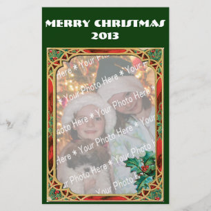 Add-A-Photo Stained Glass Frame with Holly Leaves Stationery