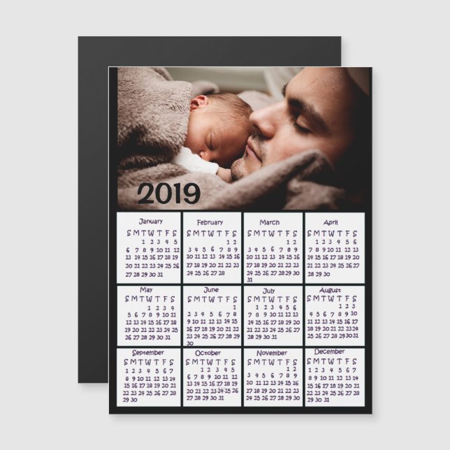 Add a Photo to this Black 2019 Calendar Magnetic Invitation (Front/Back)
