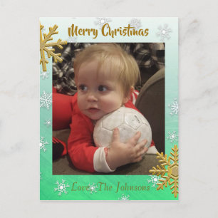 Add a Photo to this Green Snowflake Christmas Card