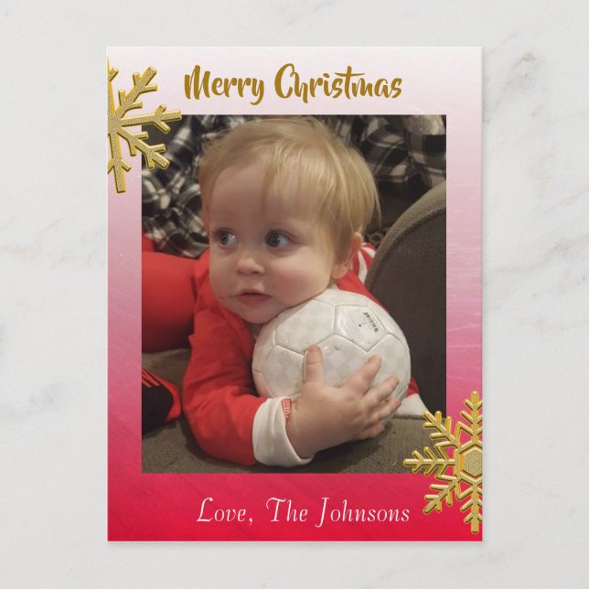 Add a Photo to this Red Snowflakes Christmas Card (Front)