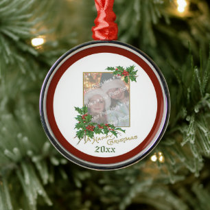 Add-A-Photo Vintage Happy Christmas Holiday Card C Metal Tree Decoration