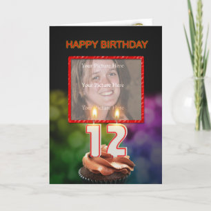 Add a picture, 12th Birthday with cake and candles Card