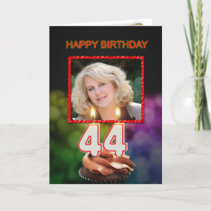 Add a picture, 44th Birthday with cake and candles Card